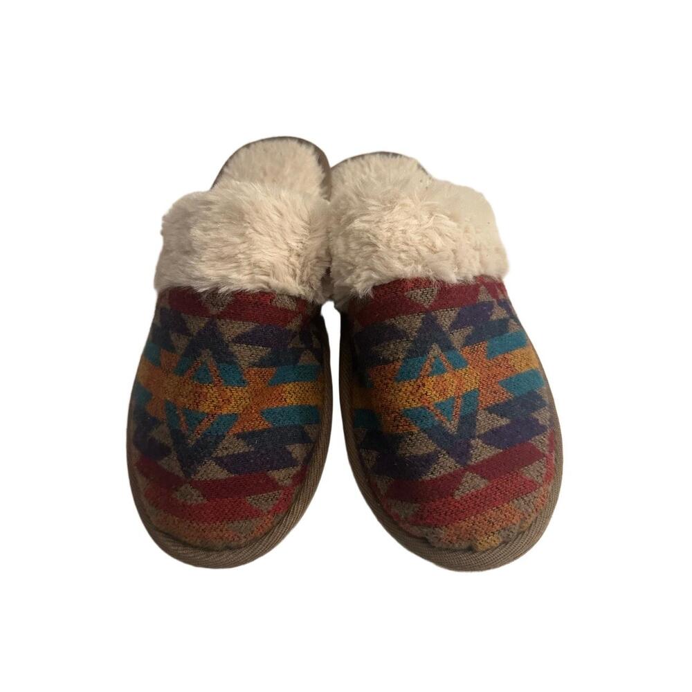 Slippers Womens Size Faux Fur Lining Mule Aztec Geometric Pattern Comfy